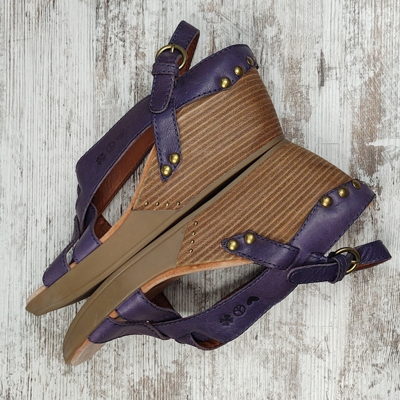 🟥NWOT Lucky Brand Bree Purple Leather Strappy Platform Wedge Sandal - Picture 11 of 16